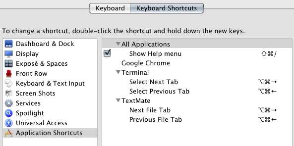 Keyboard Shortcuts, Application Shortcuts